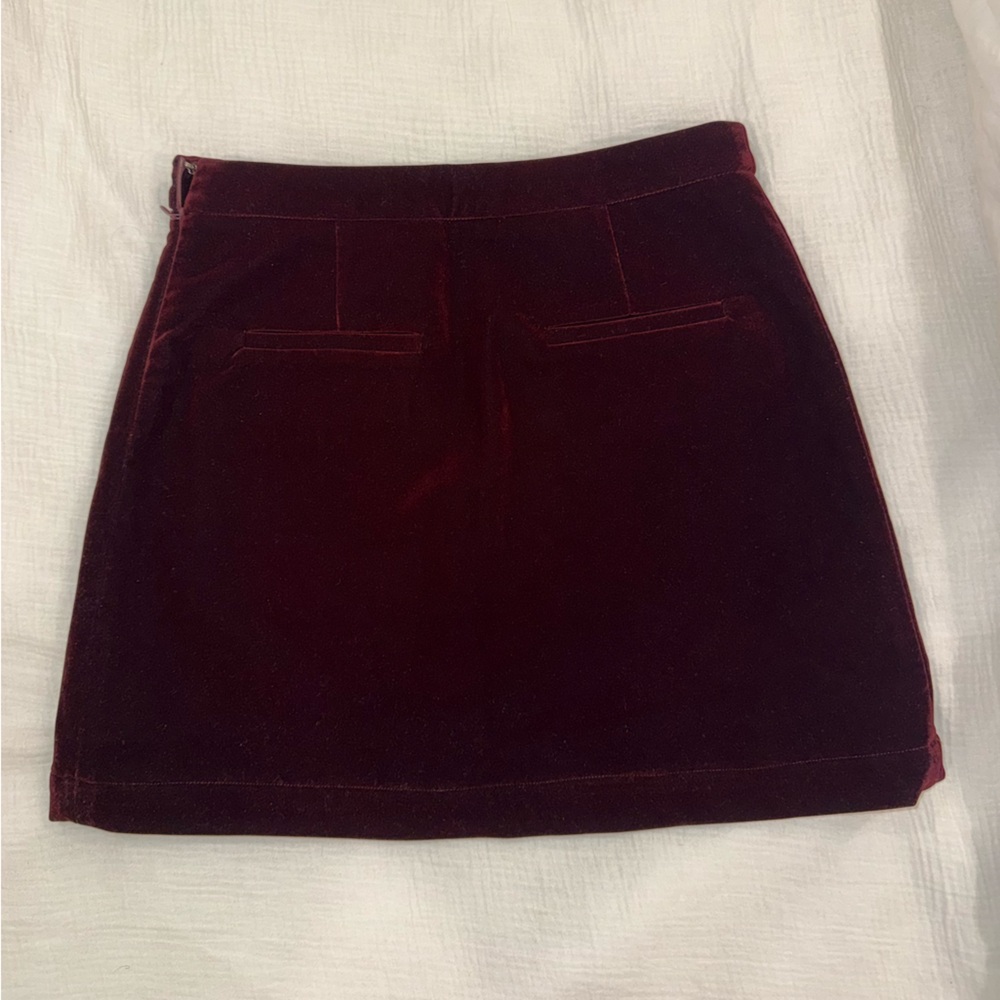 Moon River Burgundy Velvet Mini Skirt - Picture 2 of 4